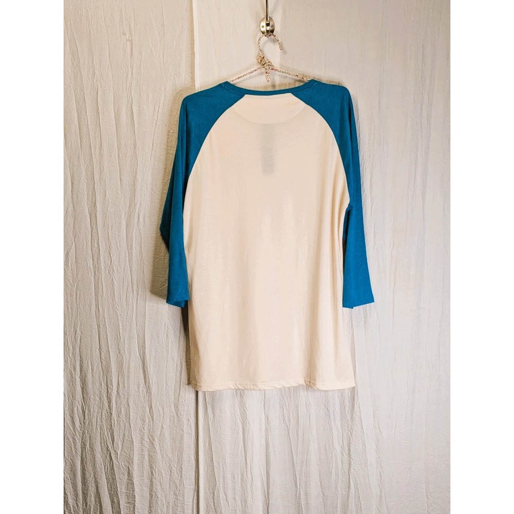TreeBlend Classic Henley 3/4 Sleeves Teal & Ivory L Ethical Manufacturing - Picture 2 of 9